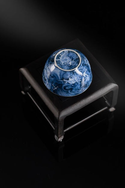 [清本源 x Gohobi Gallery] Blue-and-White Stencil Moonflower Pattern Ink Dragon Small Tankard