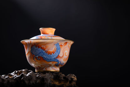 [清本源 x Gohobi Gallery] Double-Dragon Pattern Blue-and-Red Spirit of the Dragon Horse Gaiwan