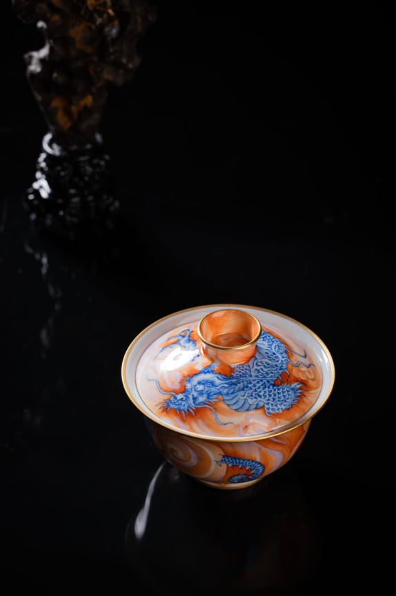 [清本源 x Gohobi Gallery] Double-Dragon Pattern Blue-and-Red Spirit of the Dragon Horse Gaiwan