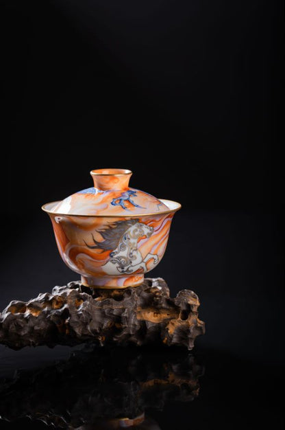 [清本源 x Gohobi Gallery] Double-Dragon Pattern Blue-and-Red Spirit of the Dragon Horse Gaiwan