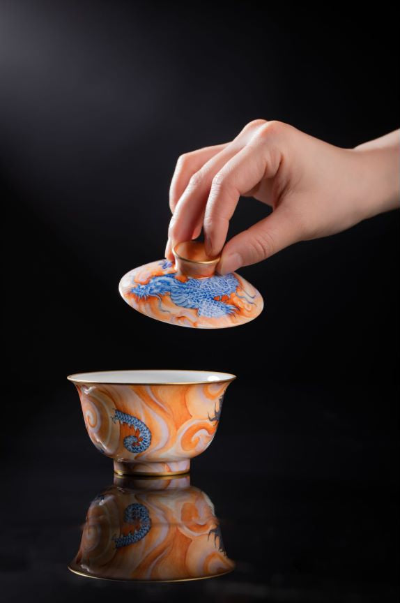 [清本源 x Gohobi Gallery] Double-Dragon Pattern Blue-and-Red Spirit of the Dragon Horse Gaiwan