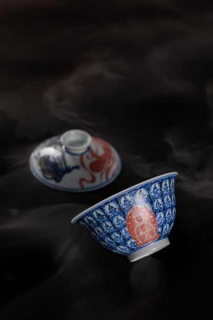 [清本源 x Gohobi Gallery] Eternal Serenity Blue-and-White Thousand Buddhas Hat-Shaped Gaiwan