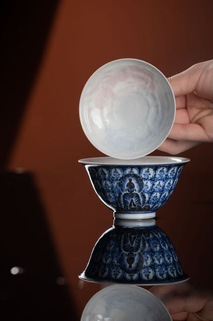 [清本源 x Gohobi Gallery] Eternal Serenity Blue-and-White Thousand Buddhas Hat-Shaped Gaiwan