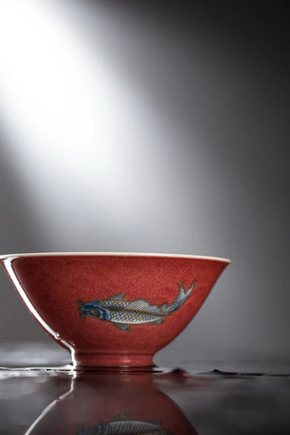 [清本源 x Gohobi Gallery] Gohobi Ocean Waves: Red Glaze Gold-Accent Koi Cup