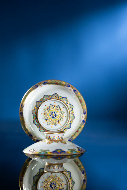 [清本源 x Gohobi Gallery] Inner-Molded Cloud Dragon Motif Sweet White Glaze Gaiwan with Famille Rose "Baoxiang" Pattern / Matching Cup