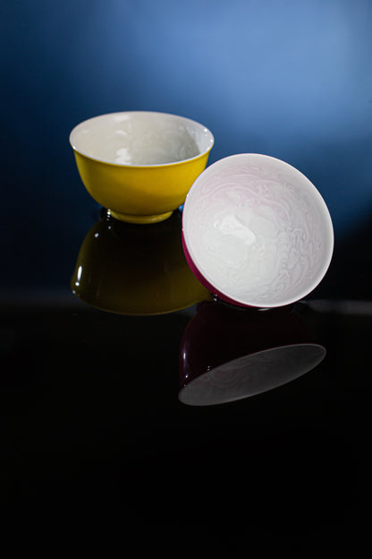 [清本源 x Gohobi Gallery] Inner-Molded Water Ripple Cups in Rouge Red / Lemon Yellow – Set of Two