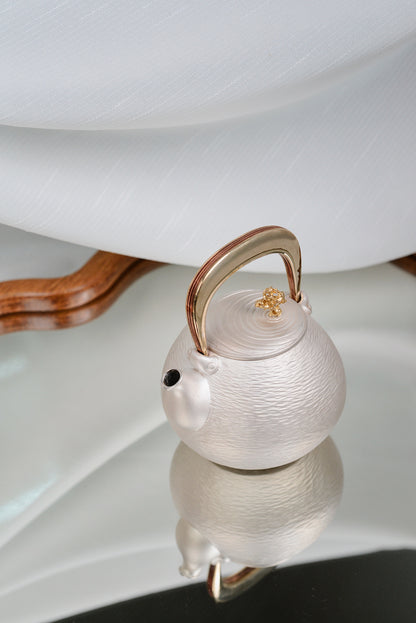 [蔓生敘古x Chingshui Tang]  "Zhe Yue" Silver Teapot – 150ml Handcrafted Silver & Copper Teaware with Moon Handle and Engraved River Pattern