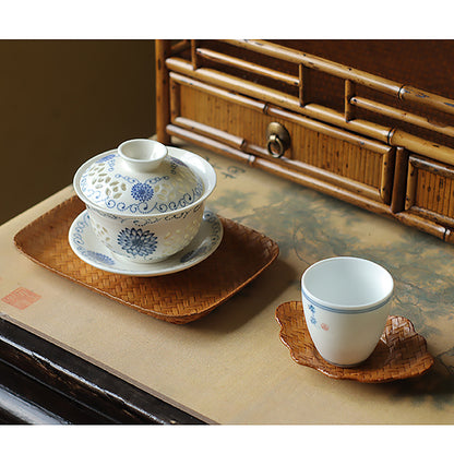 Gohobi Handmade Bamboo Cup Coasters Placemats – Rattan Tea Coaster Heat Insulation Pad