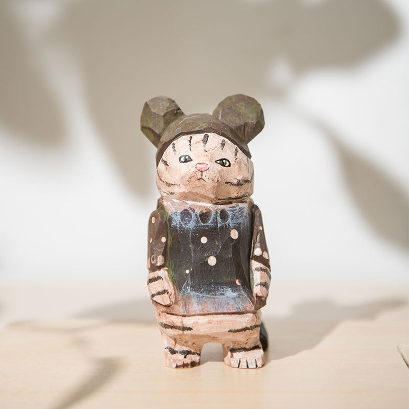 Gohobi Handcrafted Wooden Large Cat Ornament (Denim Version)
