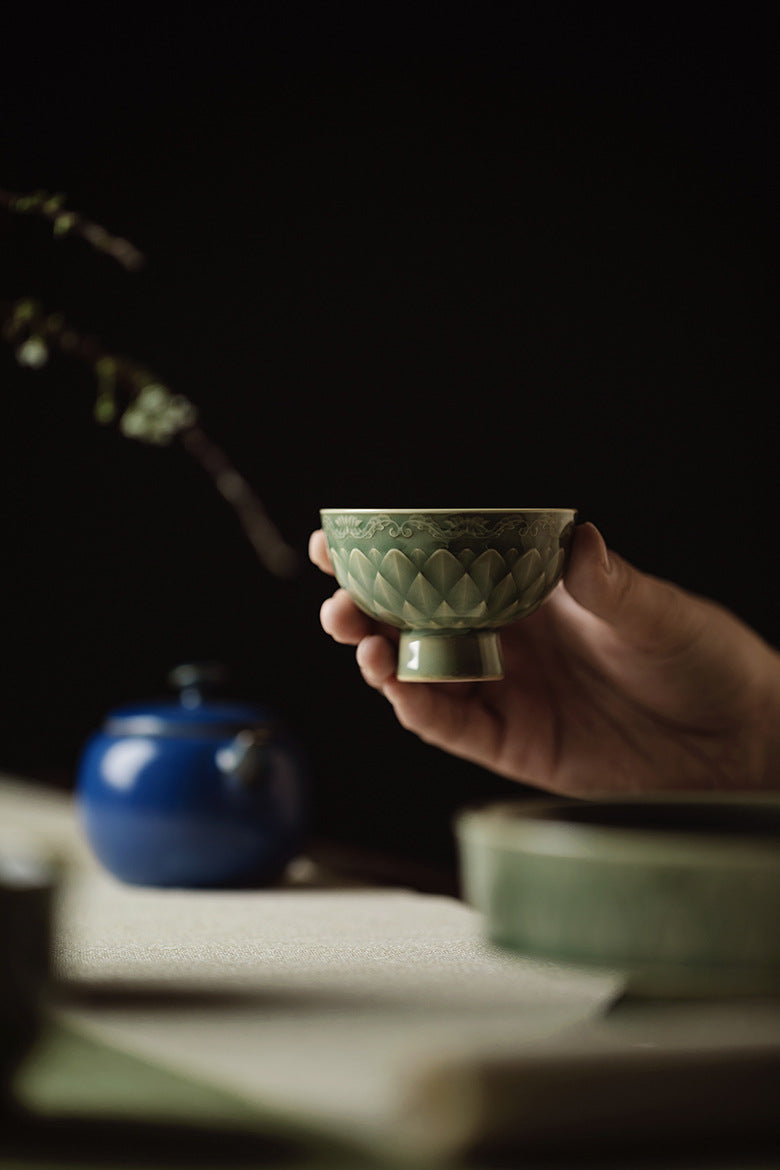 Gohobi Handmade Green Fish-scale Ceramic Tea Cup