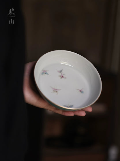 [賦山敘 x Gohobi] Turquoise Butterfly Teapot Base – Minimalist Pastel Ceramic Dry Brewing Tray for Gaiwan & Teapot