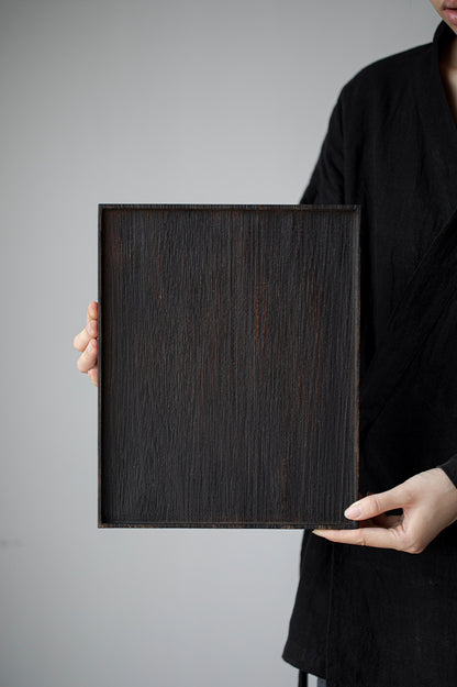 Gohobi Japanese-style Wabi-Sabi Rectangular Wooden Black Tray 005