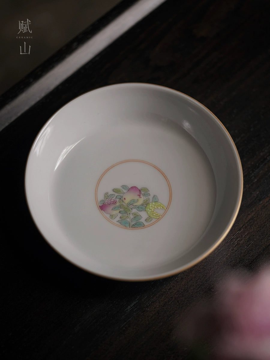 [賦山敘 x Gohobi] "Dai Zi Sanduo" Hand-Painted Pastel Tea Tray – Dry Brewing Tray / Teapot Base / Fruit Plate