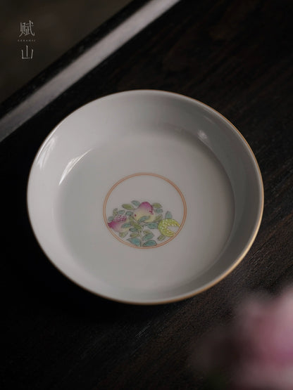 [賦山敘 x Gohobi] "Dai Zi Sanduo" Hand-Painted Pastel Tea Tray – Dry Brewing Tray / Teapot Base / Fruit Plate
