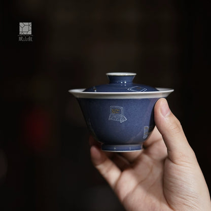 [賦山敘 x Gohobi] Splash-Blue Gaiwan Collection – Single Handmade Jingdezhen Ceramic Gongfu Tea Bowl