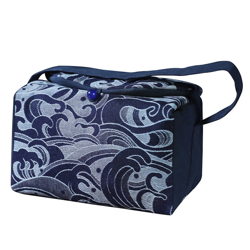 Gohobi Large Blue Wave Pattern Teaware Storage Travel Bag