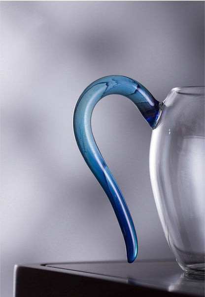 Gohobi Handmade Blue Handle Glass Pitcher