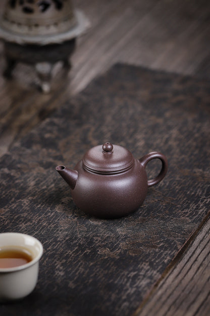 [Chingshui Tang 青水堂] Handmade Yixing Celadon Zisha Clay Teapot – 110ml Handmade Tianqing Paozun Shui Ping Teapot, Thin Body with Built-in Filter, Original Ore Purple Clay Teaware