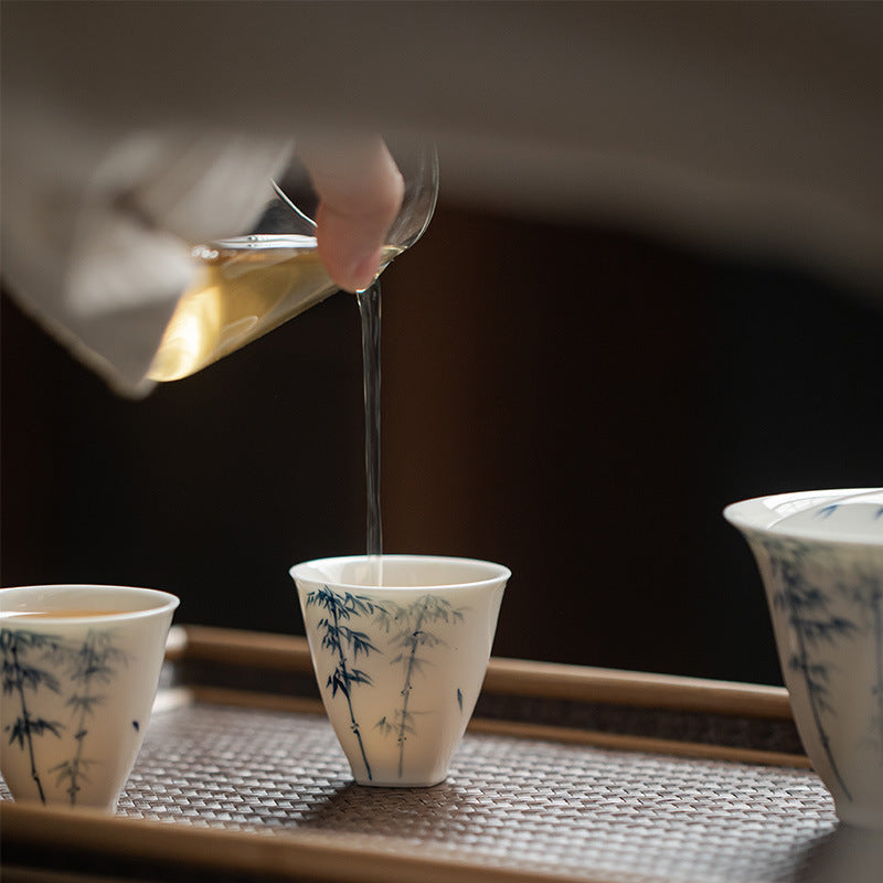 Gohobi Celadon Blue and White Bamboo Teacup