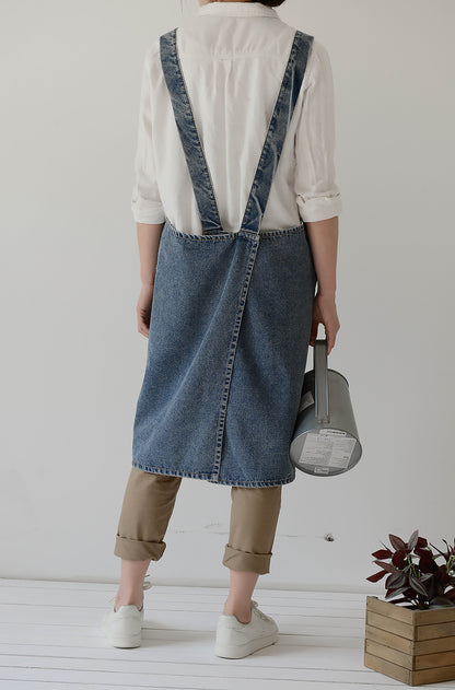Gohobi Japanese Style Washed Denim Cotton Apron
