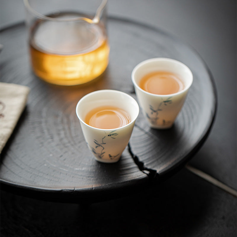 Gohobi White Porcelain Hand-Painted Orchid Teacup