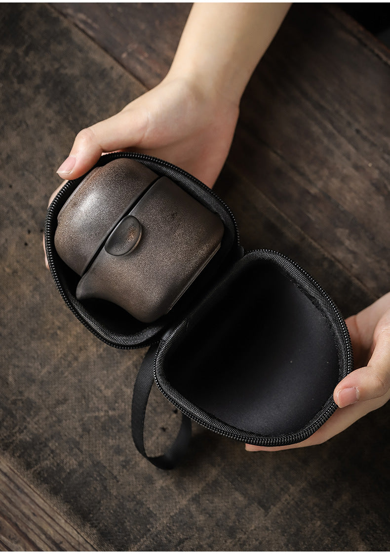 Gohobi Vintage Rustic Ceramic Travel Tea Set
