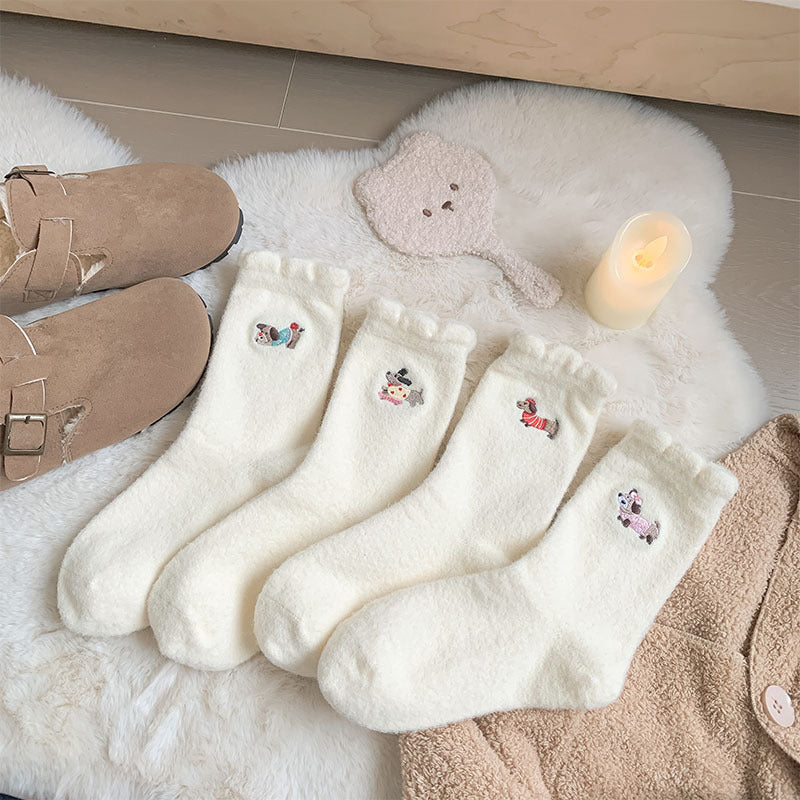 Gohobi Embroidered Puppy Plush Socks