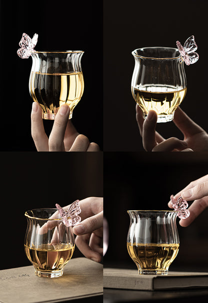 Gohobi Butterfly High Borosilicate Glass Tea Cup and Teapot Set – Heat-Resistant Transparent Gongfu Tea Set for Home and Office