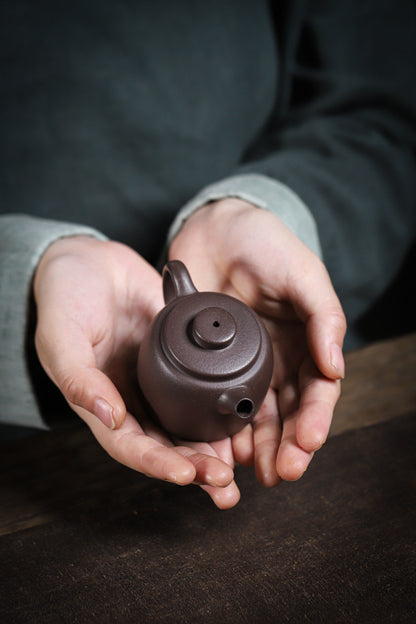 [Chingshui Tang 青水堂] Handmade Yixing Purple Zisha Clay Teapot  – 100ml Original Ore Sky Blue Clay Xiao Julun (Small Giant Wheel) Style, Thin-Walled Gongfu Teapot with Built-in Filter
