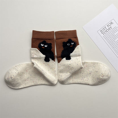 Gohobi Original Flocked Cat Design Mid-Calf Socks