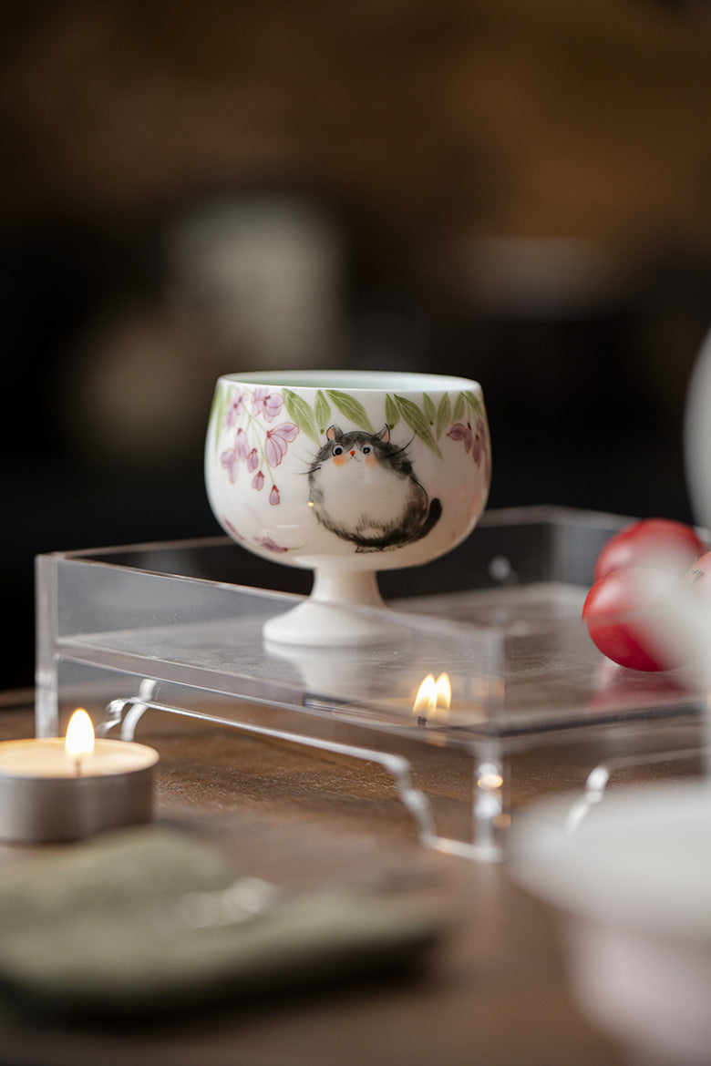 Gohobi Hand-Painted Cat High-Foot Cup
