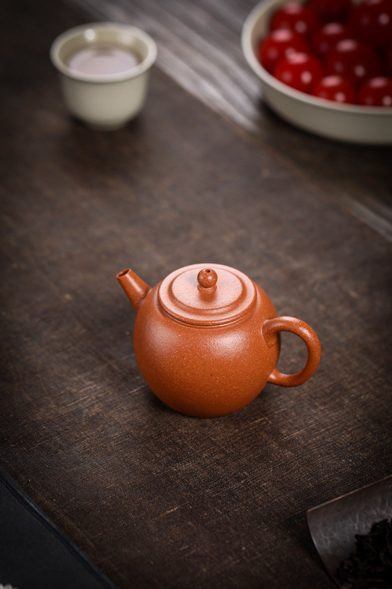 [Chingshui Tang 青水堂] Handmade Yixing Zisha Sandy Purple Clay Teapot – 120ml Original Ore Jin Jiangpo Clay, Handmade Thin Body with Built-in Filter, Da Bin Huai Yue Style Small Gongfu Teapot