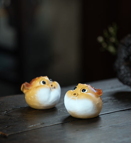 Gohobi Handmade Ceramic YiXing Clay Puffer Fish Ornament Tea pet incense holder