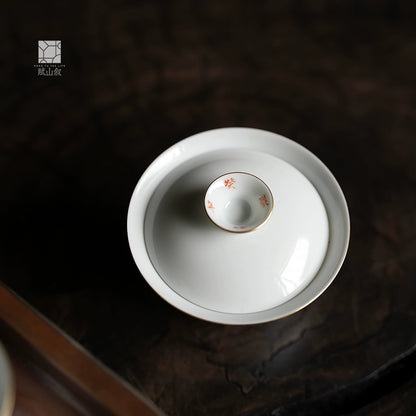 [賦山敘 x Gohobi] Gaiwan en pin et cerf peint à la main – Bol à thé Gongfu en céramique de style antique pour l'infusion du thé de roche