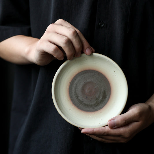 Gohobi Handmade White Brushing Brown Serving Tray Teapot Tray Plate