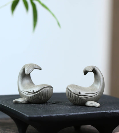 Gohobi Handmade Ceramic YiXing Clay Whale Ornament Tea pet