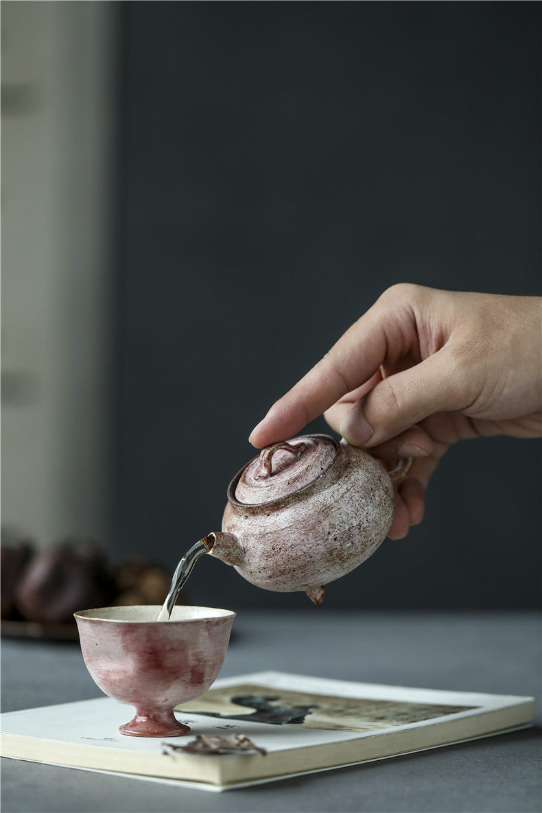 Gohobi Handmade Wooden-fired Pink Paint Teapot