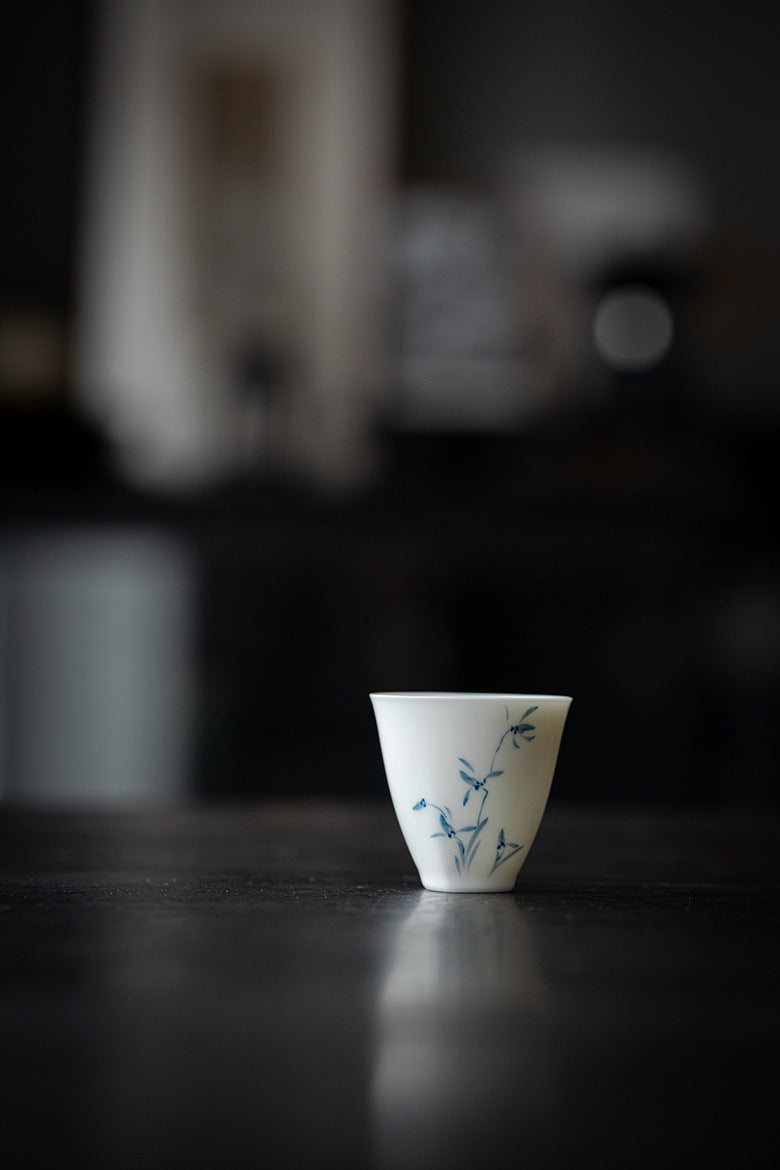 Gohobi White Porcelain Hand-Painted Orchid Teacup
