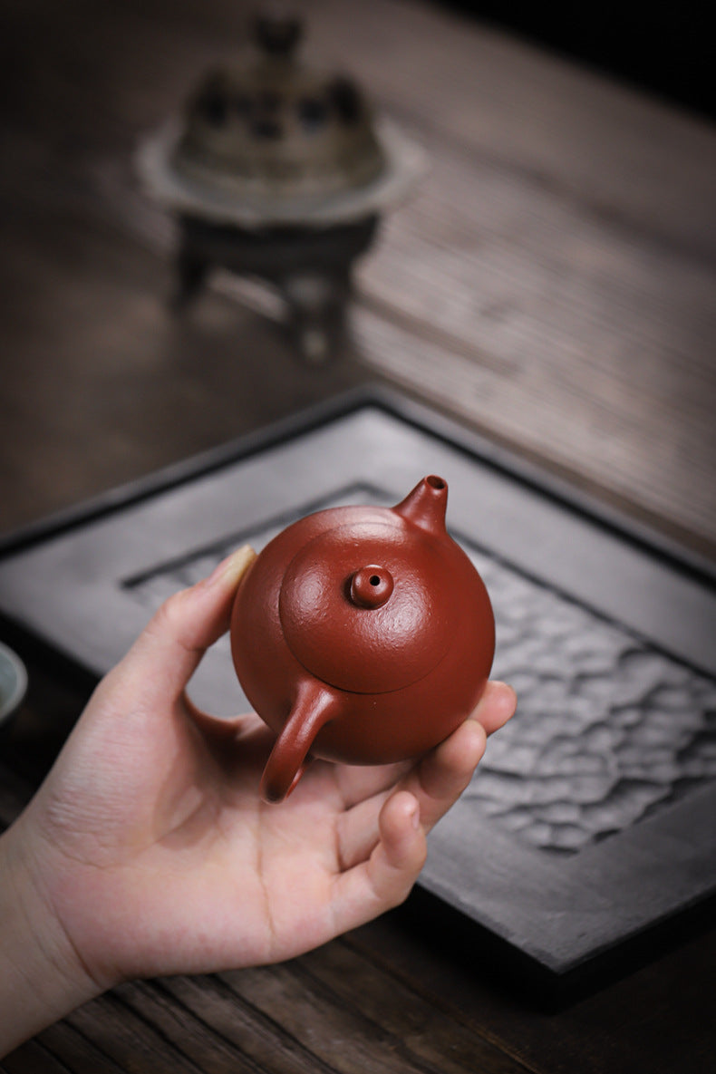 [Chingshui Tang 青水堂] Handmade Yixing Red Zisha Clay Teapot – 150ml Handmade Original Ore Raw Zhuni Clay Wen Dan Style Teapot with Built-in Filter, Small Gongfu Purple Clay Teaware