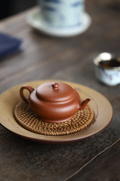 [Chingshui Tang 青水堂] Handmade Yixing Original Ore Jiangpo Sandy Purple Clay "Flat Lantern" Teapot – 150ml Thin-Walled Home Brewing Teapot with Built-in Filter