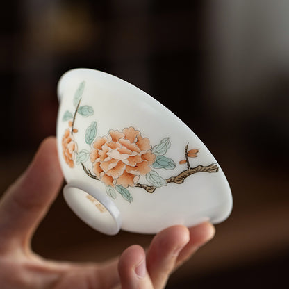 Gohobi Hand-painted Jade White Floral Porcelain Tea Cup
