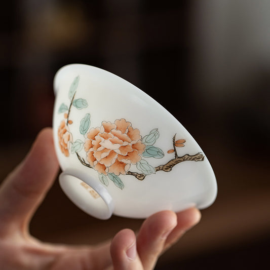 Gohobi Hand-painted Jade White Floral Porcelain Tea Cup