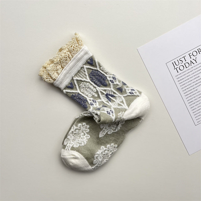 Gohobi Japanese Diamond Embossed Cashmere Mid-Calf Socks