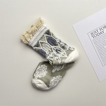 Gohobi Japanese Diamond Embossed Cashmere Mid-Calf Socks