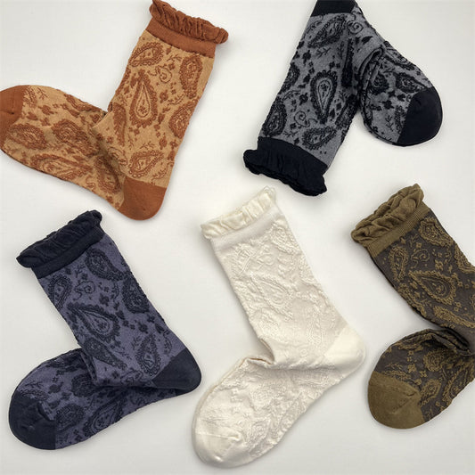 Gohobi South France Paisley Embossed Mid-Calf Socks