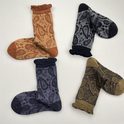 Gohobi South France Paisley Embossed Mid-Calf Socks