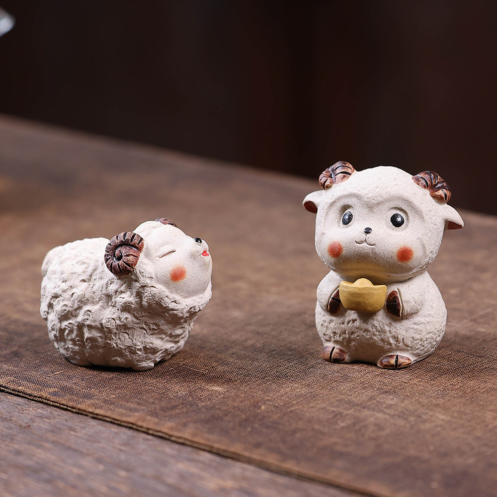 Gohobi Yixing Purple Clay Sheep Tea Pet – Handmade Sanyang Kaitai Ornament