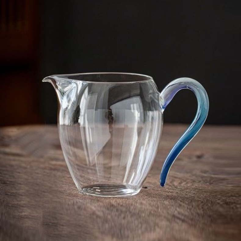 Gohobi Handmade Blue Handle Glass Pitcher