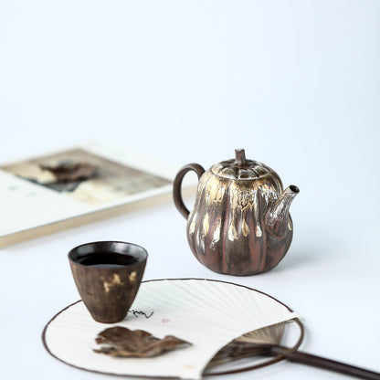 Gohobi Handmade Wooden-fired Golden Brown Teapot