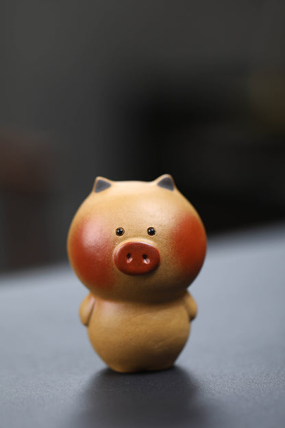 Gohobi Handmade Ceramic YiXing Clay Standing Pig Ornament Tea pet